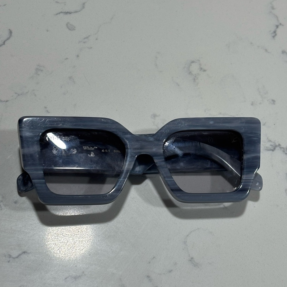 Off-White Marble Blue Square Glasses